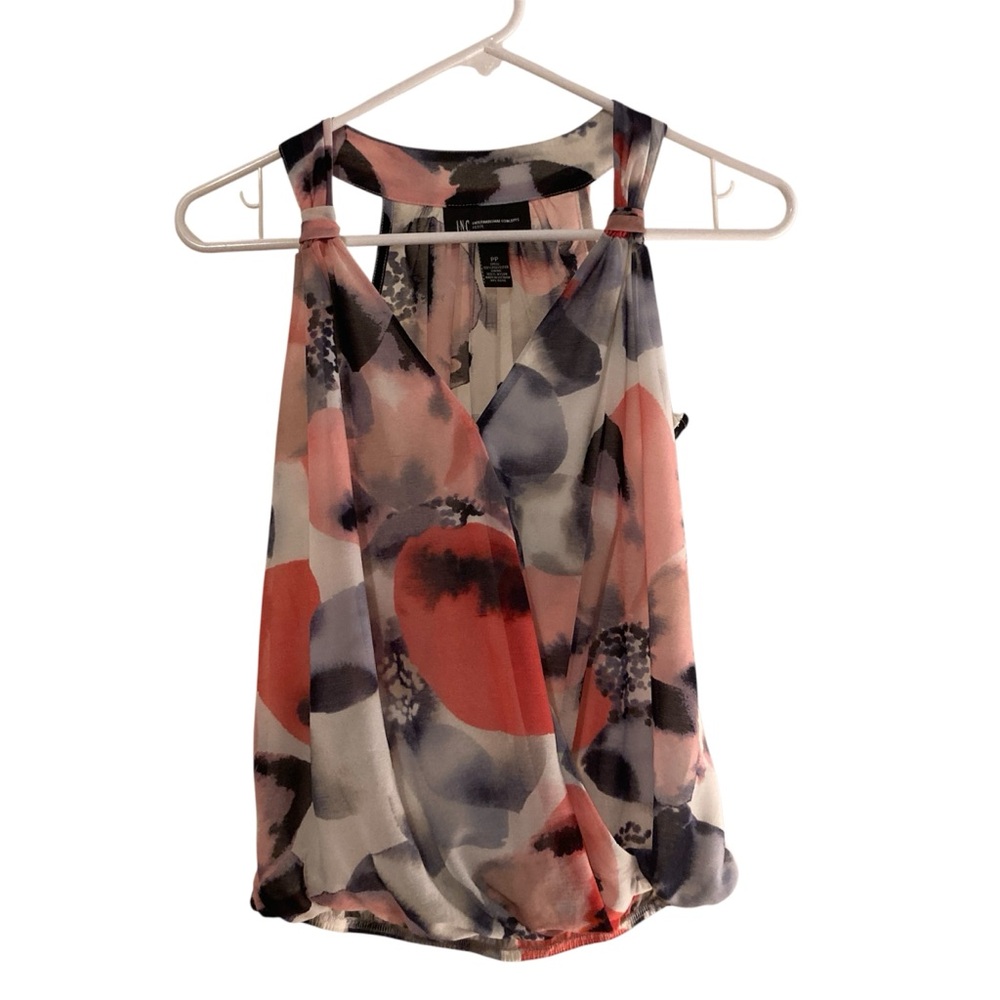 INC International Concepts Petite Floral Draped V-Neck Sleeveless Blouse PP